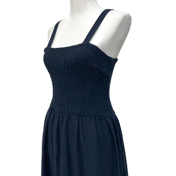 Falls Creek Linen Blend Dress Navy Blue Tiered Smocked Midi Womens Sz Large - Picture 4 of 9